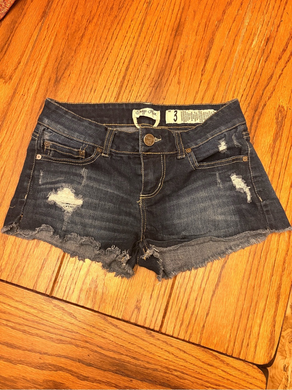 Indigo Rein Dark Blue Distressed Denim Cutoff Shorts